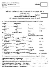 Đề thi khảo sát chất lượng giữa học kỳ II môn Tiếng Anh Lớp 6+7+8+9 - Năm học 2010-2011 - Phòng Giáo dục và đào tạo Thanh Oai (Có đáp án)